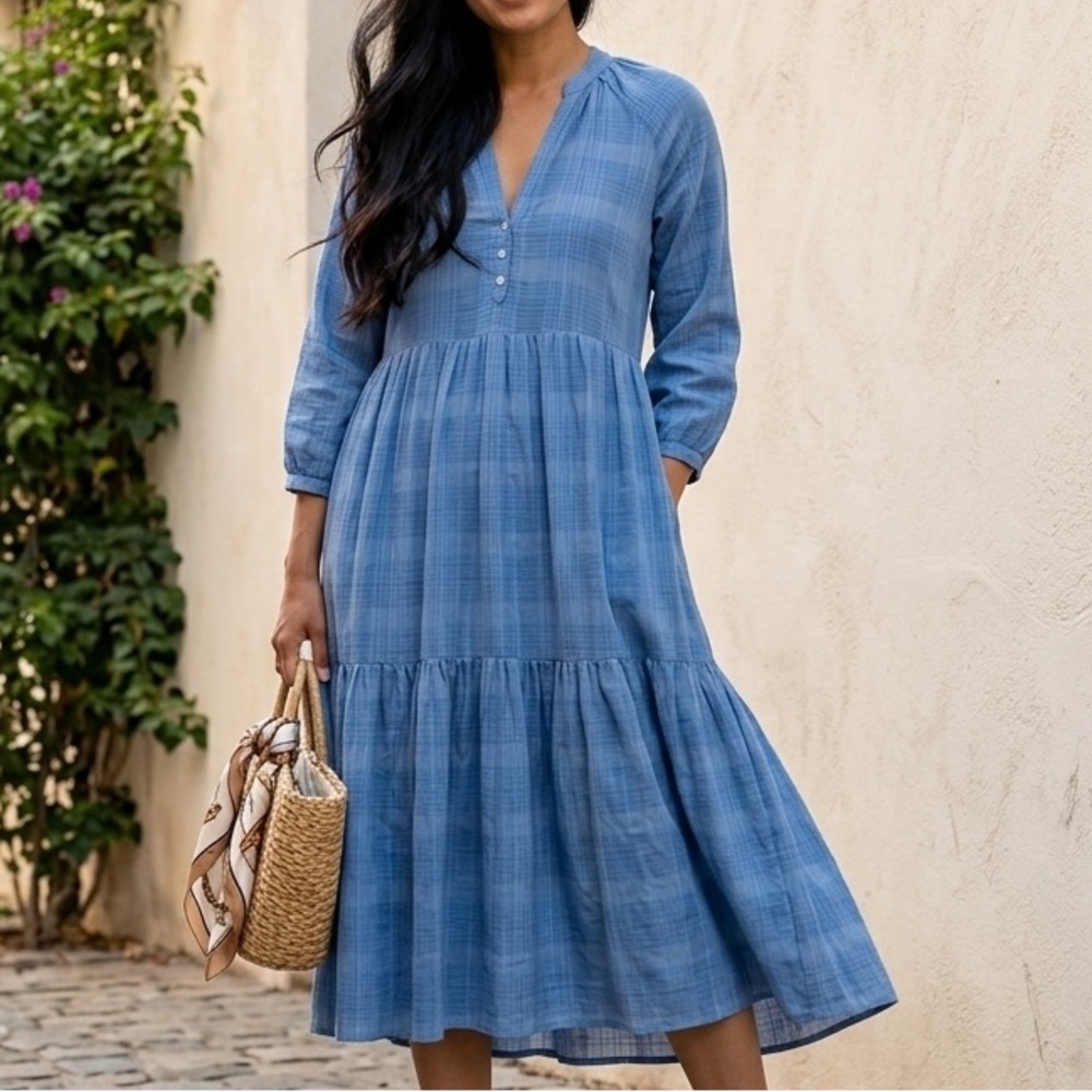 VERONICA BEARD Blue Sarita Ruffle-Hem Dress in Size XS